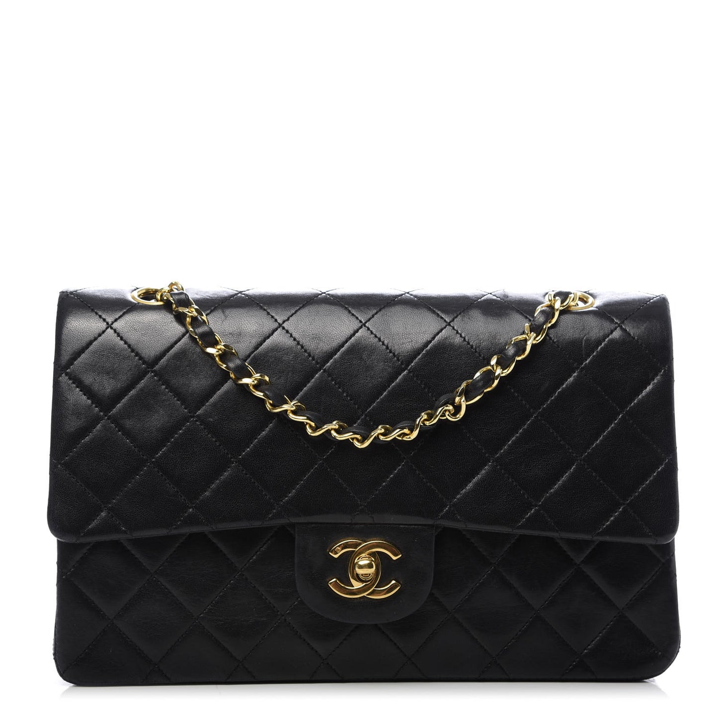 Lambskin Quilted Medium Double Flap Black
