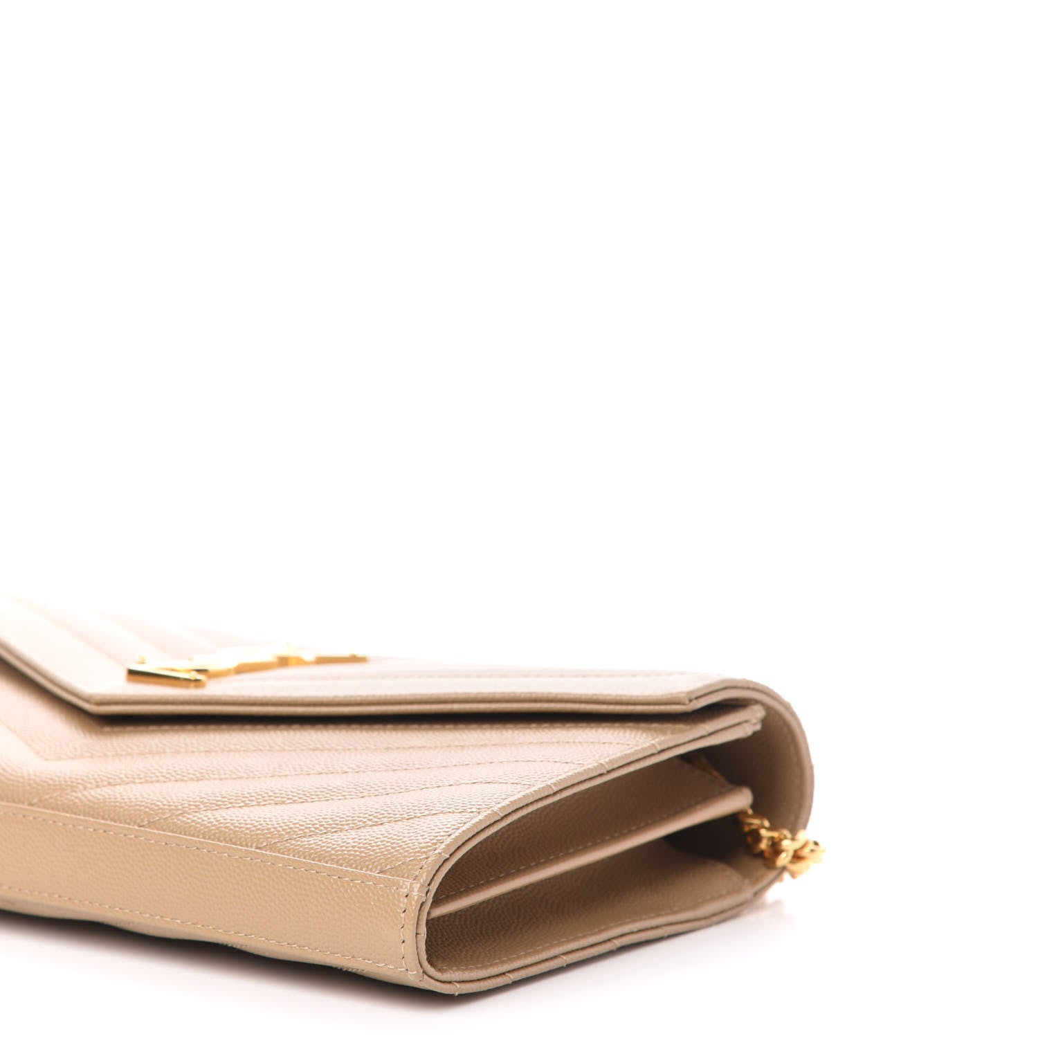 Saint Laurent Grain De Poudre Matelasse Chevron Monogram Chain Wallet Deep Beige 8 of 10