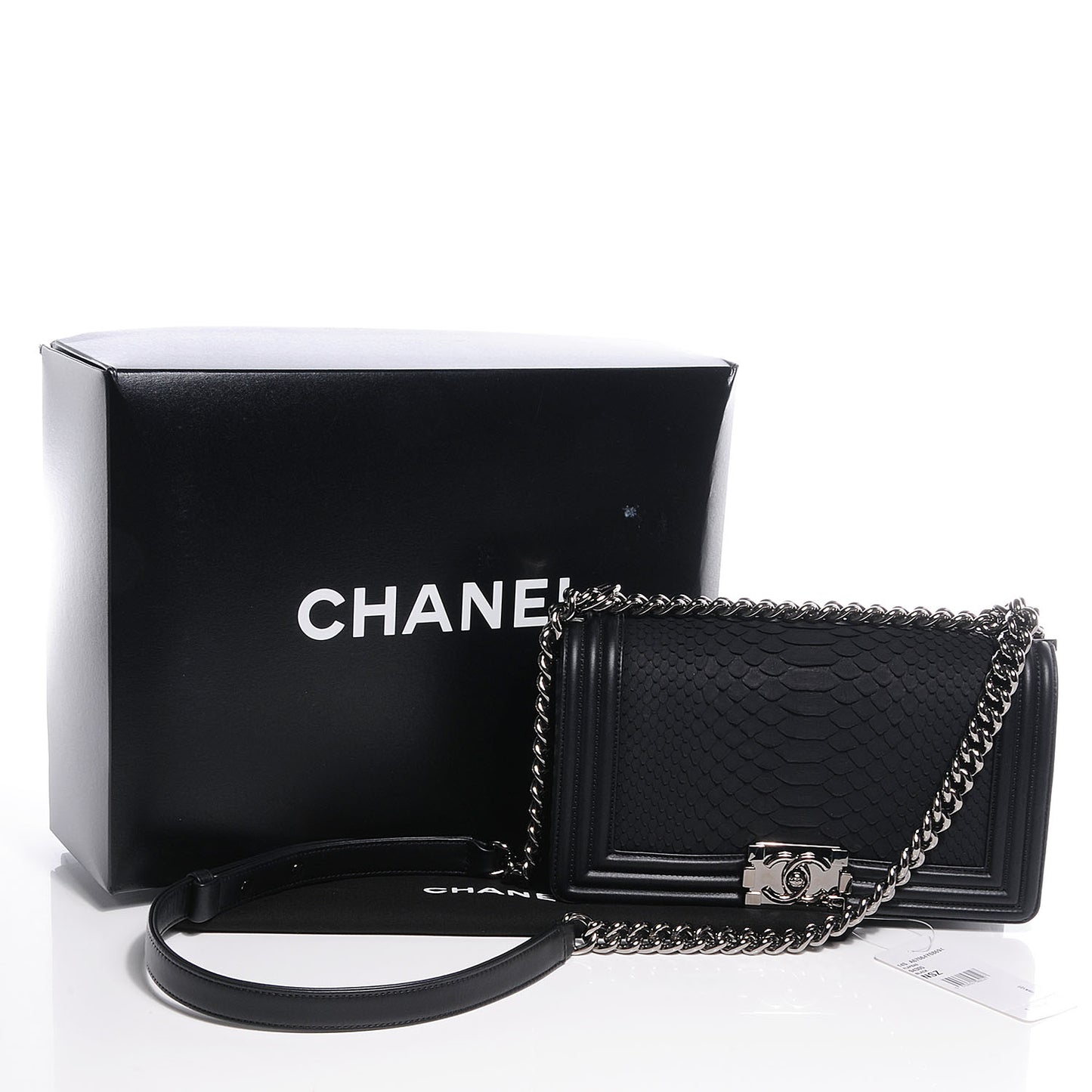 Matte Python Calfskin Medium Boy Flap Black