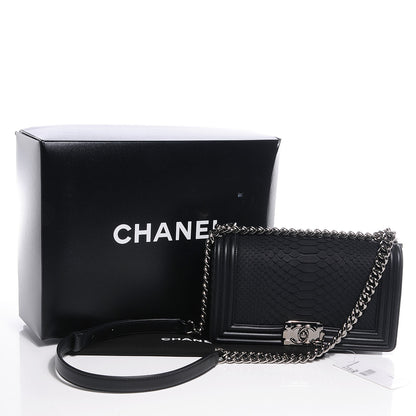 Chanel Matte Python Calfskin Medium Boy Flap Black 5 of 8