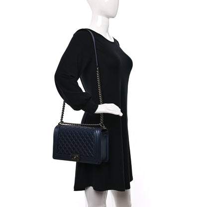 Chanel Metallic Caviar Quilted New Medium Boy Flap Navy 2 of 10