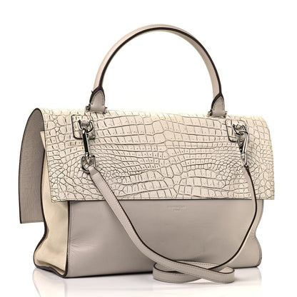 Givenchy Calfskin Crocodile Embossed Medium Shark Lock Satchel Off White 2 of 8