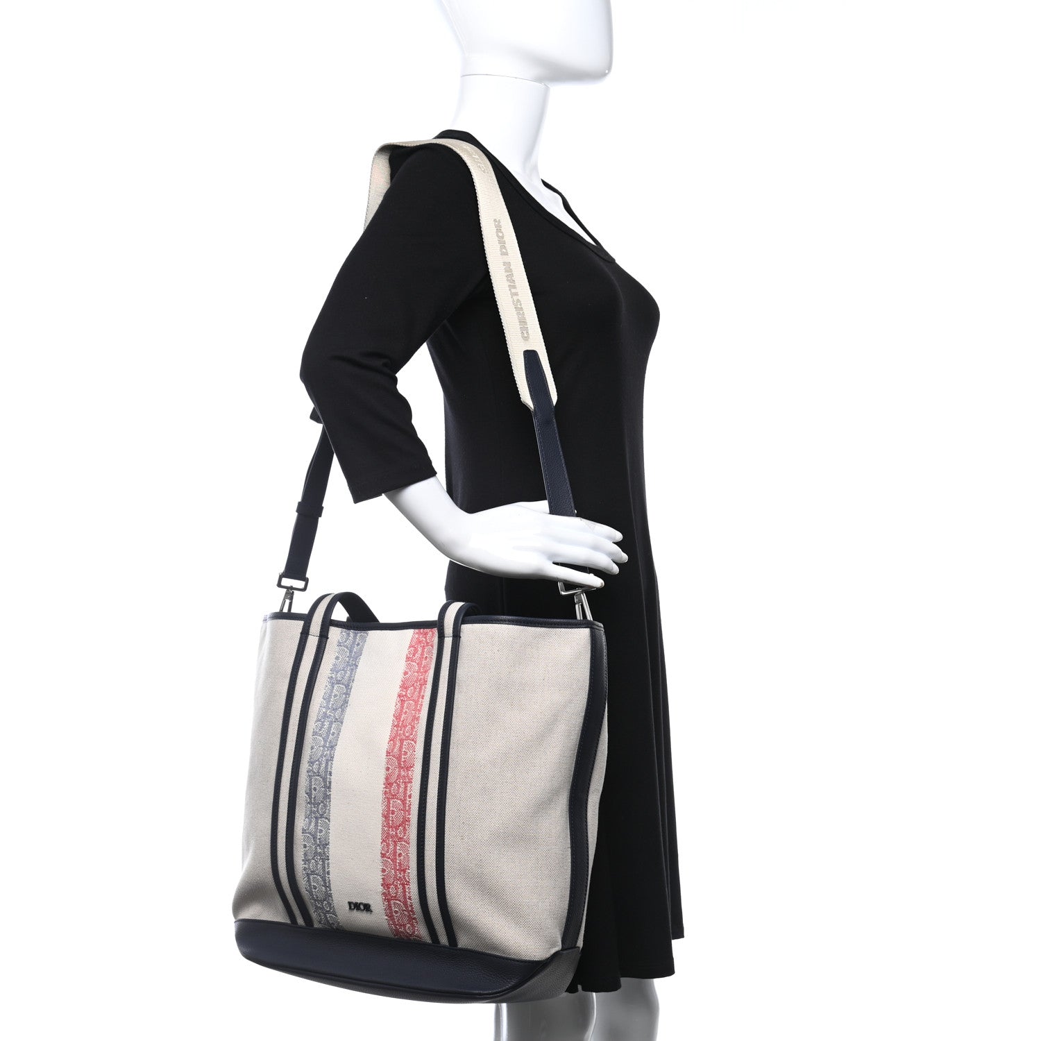 Christian Dior HOMME Oblique Canvas Grained Calfskin Large Three-Tone Tote Beige 2 of 9
