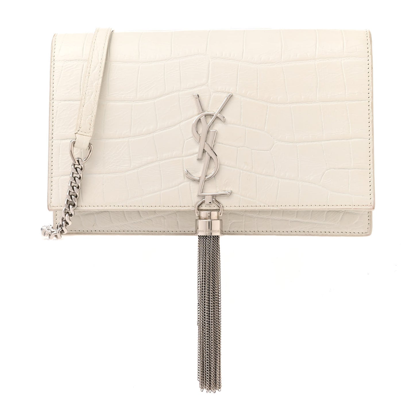 Calfskin Crocodile Embossed Kate Monogram Tassel Chain Wallet Crema Soft