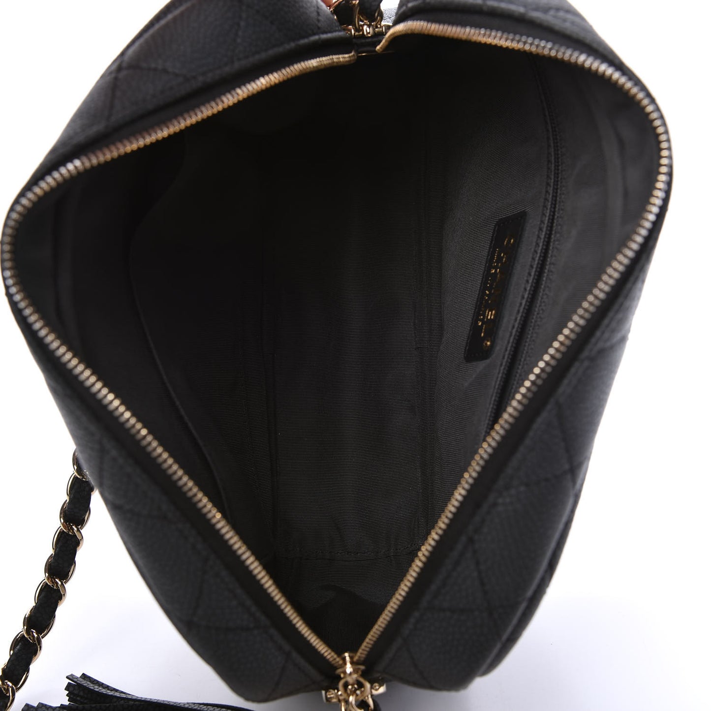 Caviar Quilted Medium Coco Tassel Camera Case Black