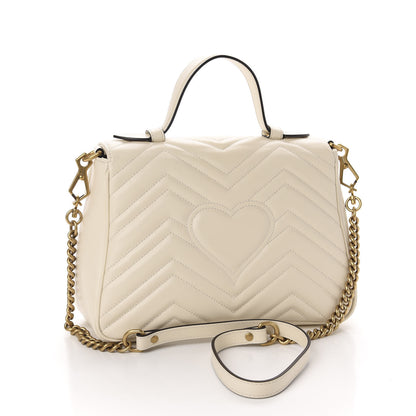 Gucci Calfskin Matelasse Small GG Marmont Top Handle Shoulder Bag White 3 of 13