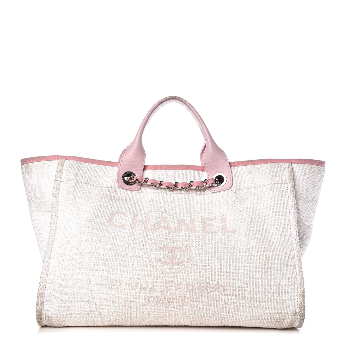 Canvas Large Deauville Tote White Pink