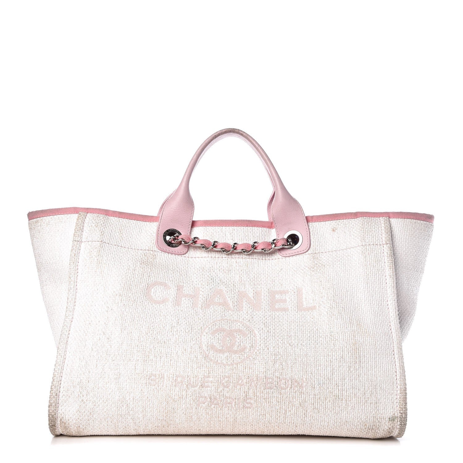 Chanel Canvas Large Deauville Tote White Pink 1 of 24