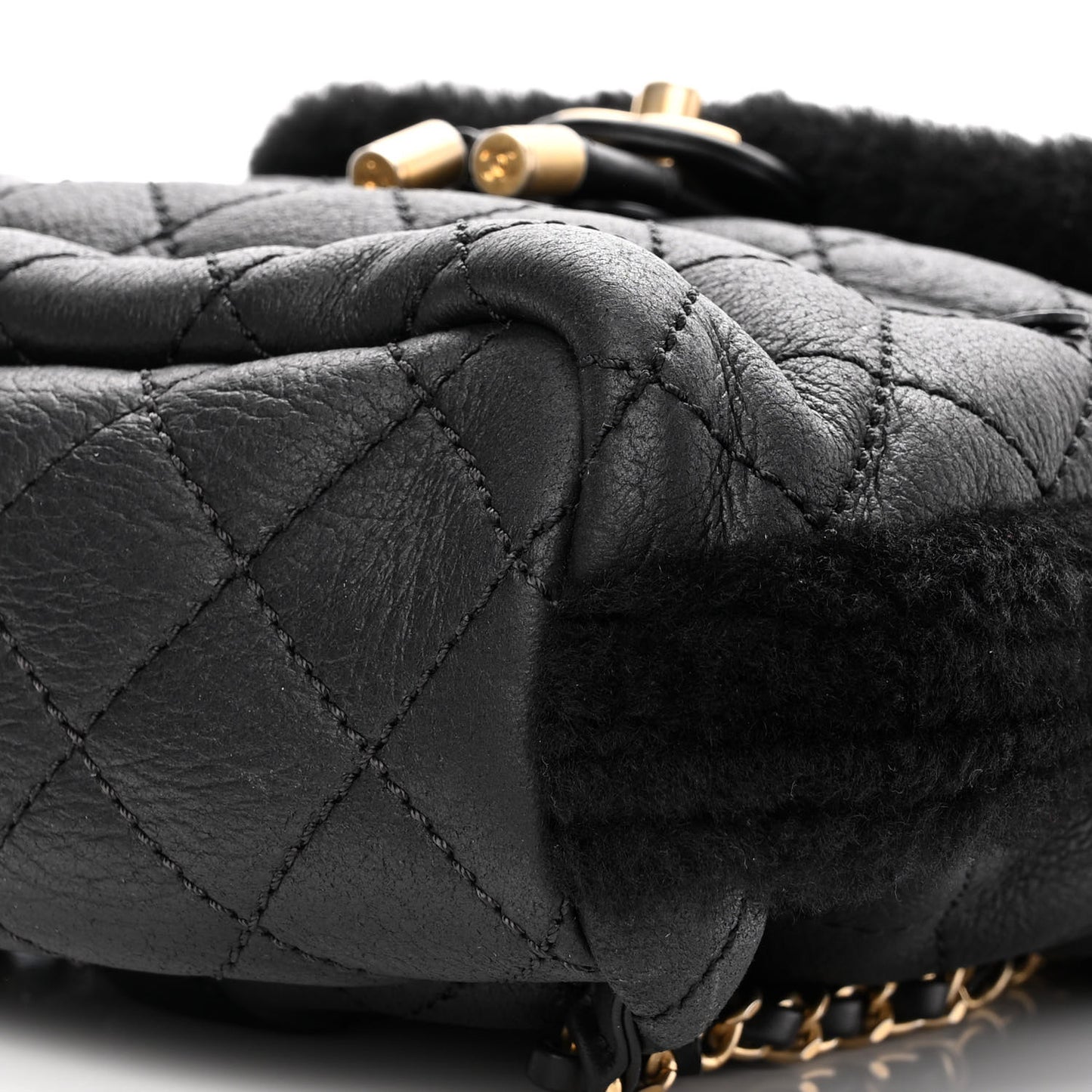 Lambskin Shearling Quilted CC Backpack Black