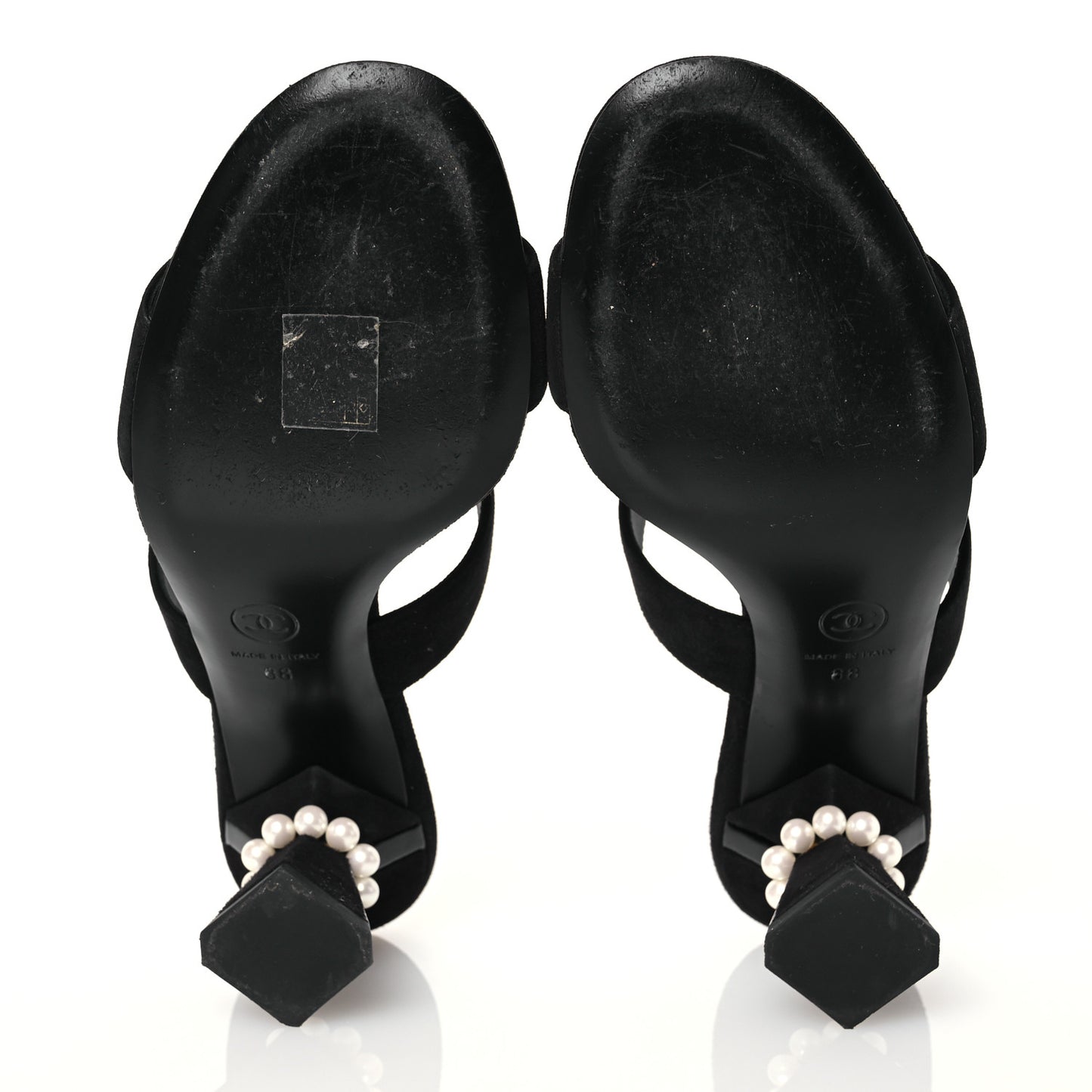 Suede Kidskin Pearl Sandals 38 Black