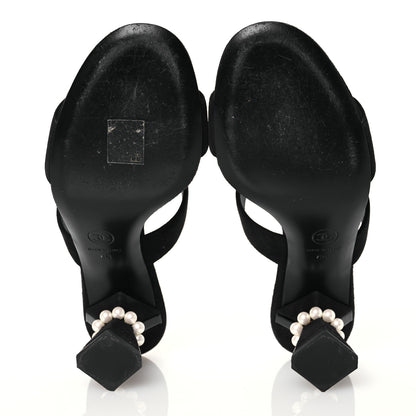 Chanel Suede Kidskin Pearl Sandals 38 Black 6 of 14