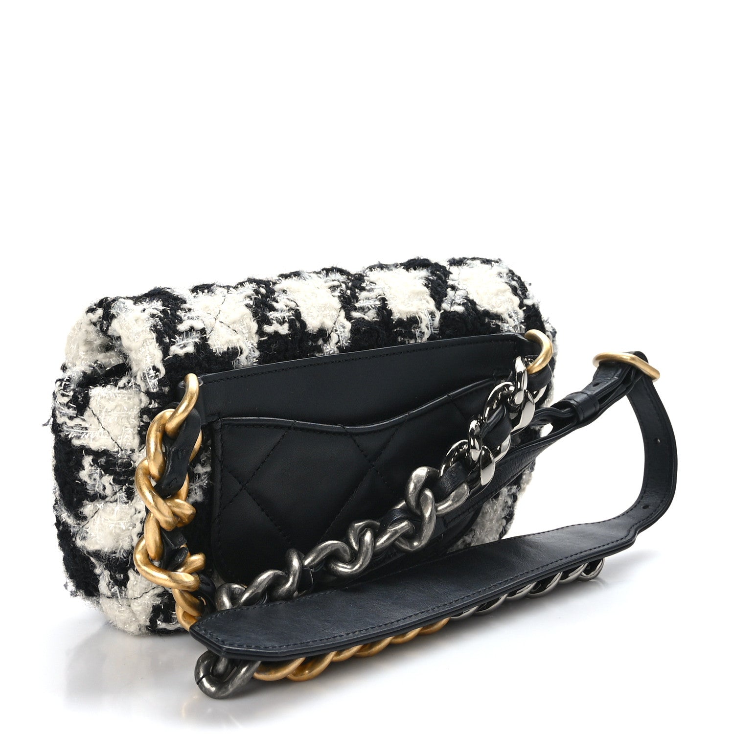Chanel Tweed Quilted Chanel 19 Waist Bag Black Ecru White 3 of 9