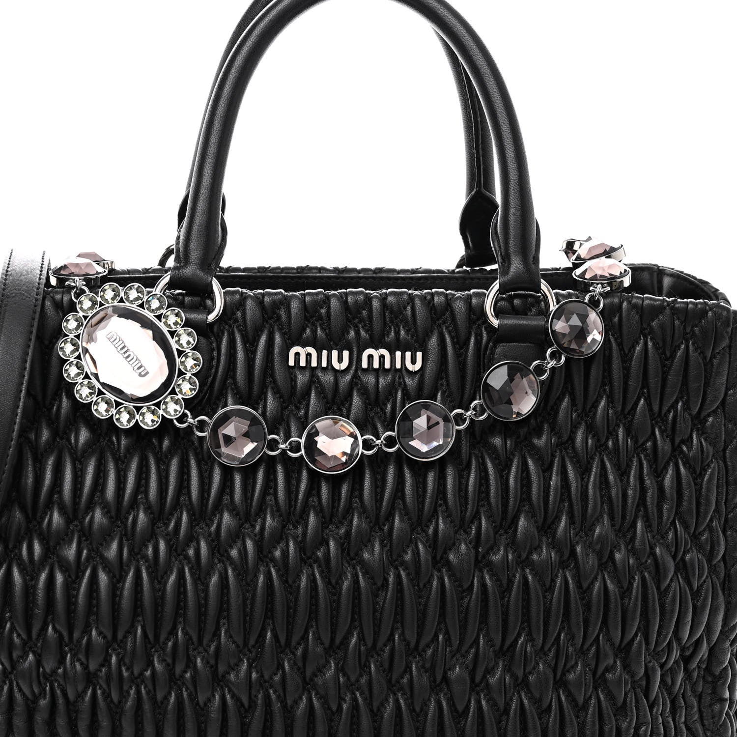 Miu Miu Nappa Matelasse Swarovski Crystal Tote Black 7 of 9