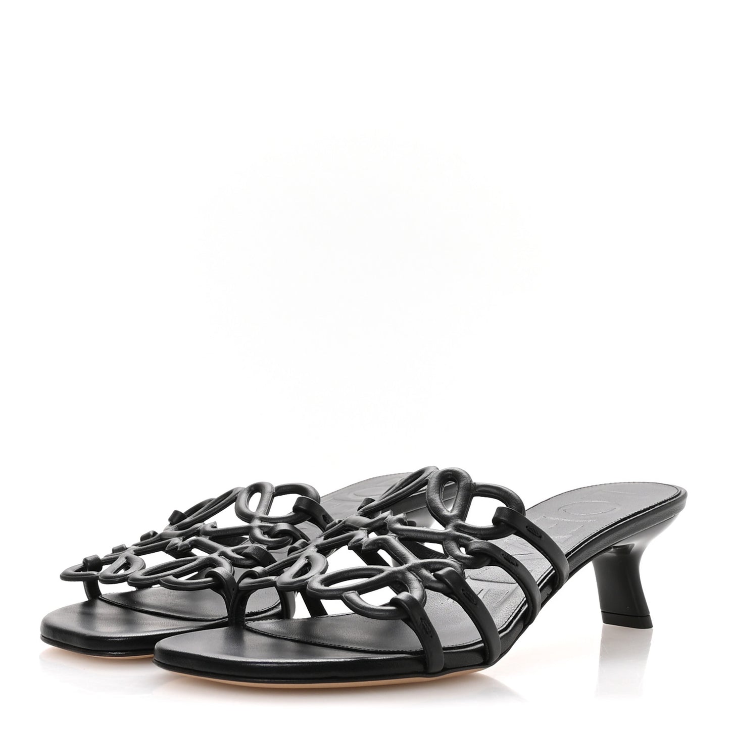 Calfskin Petal Anagram Caged Mule 45mm Sandals 37 Black