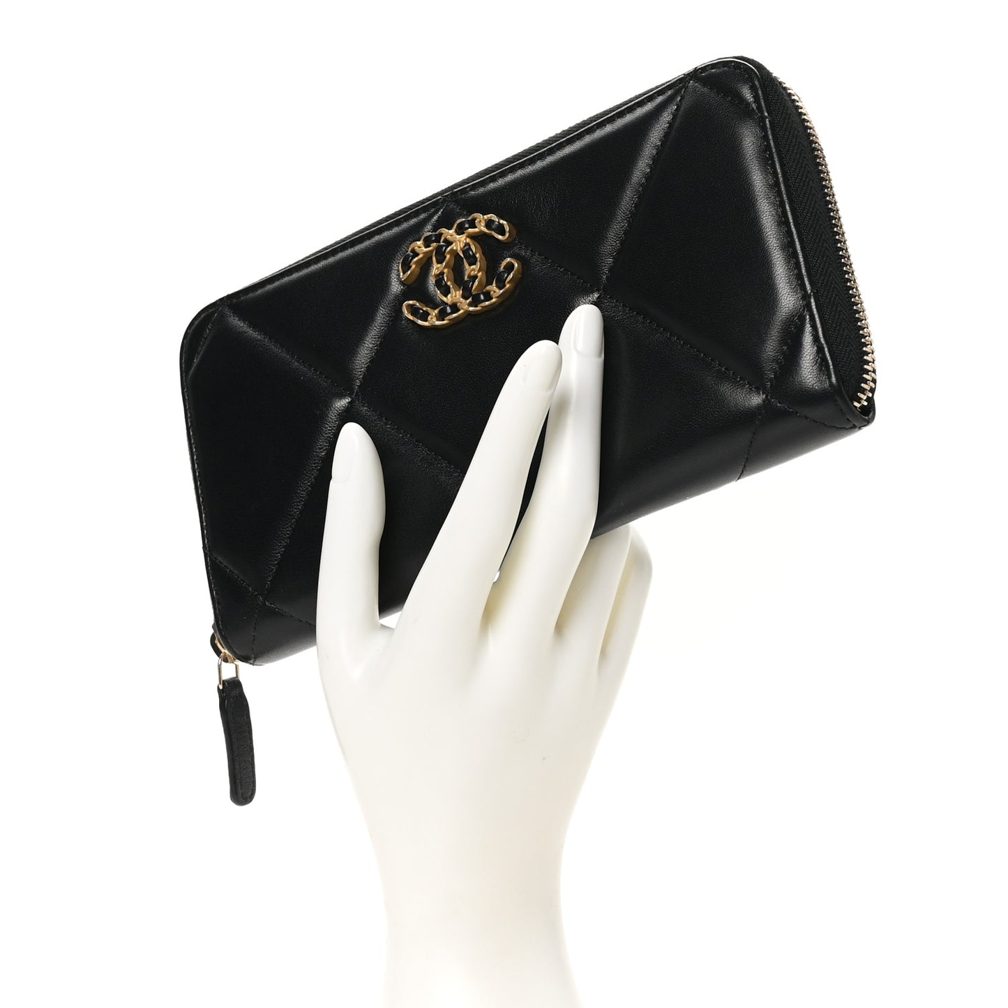 Lambskin Quilted 19 Long Zipped Around Wallet Black