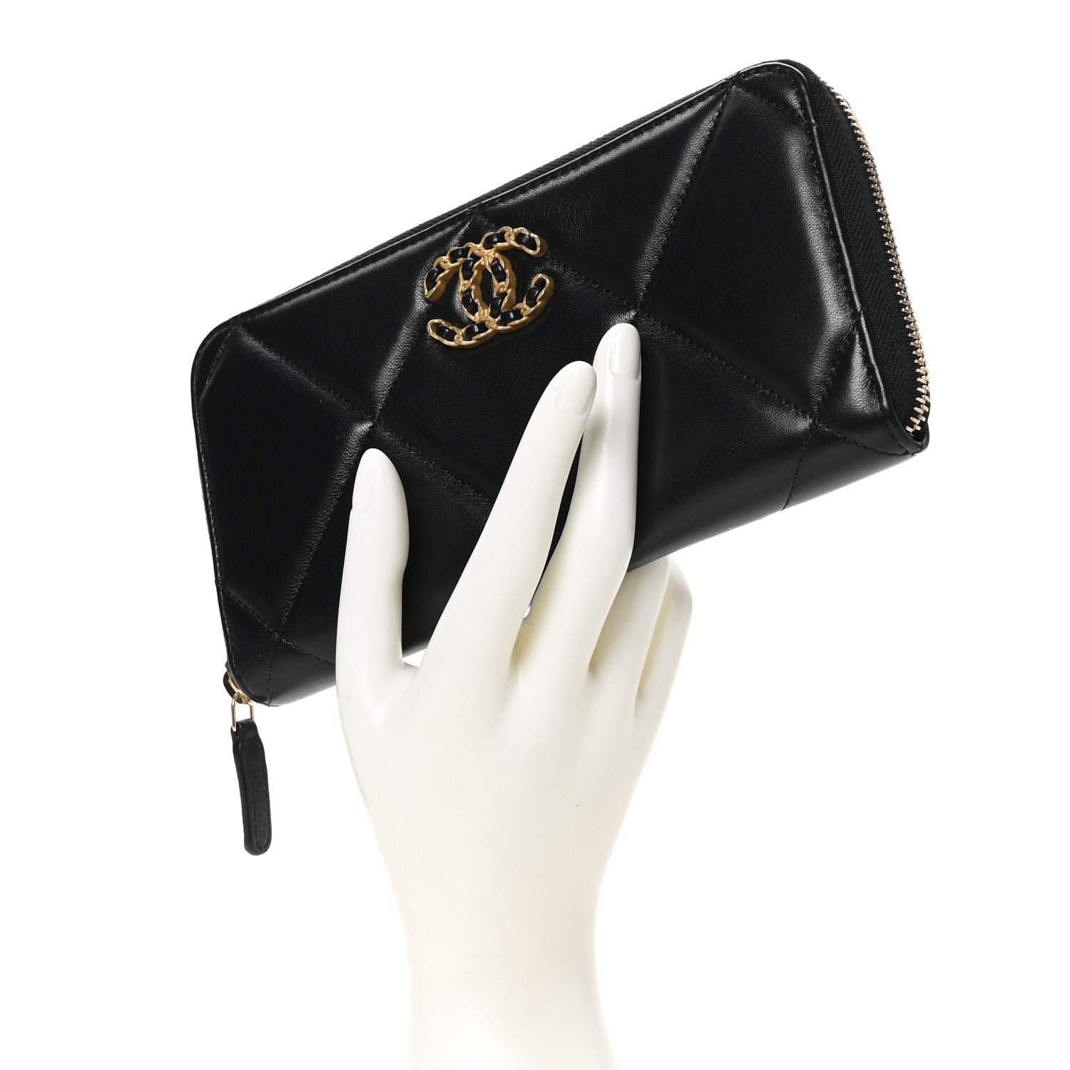 Chanel Lambskin Quilted 19 Long Zipped Around Wallet Black 2 of 10