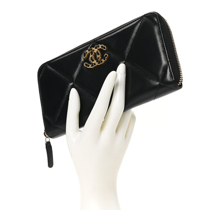 Chanel Lambskin Quilted 19 Long Zipped Around Wallet Black 2 of 10