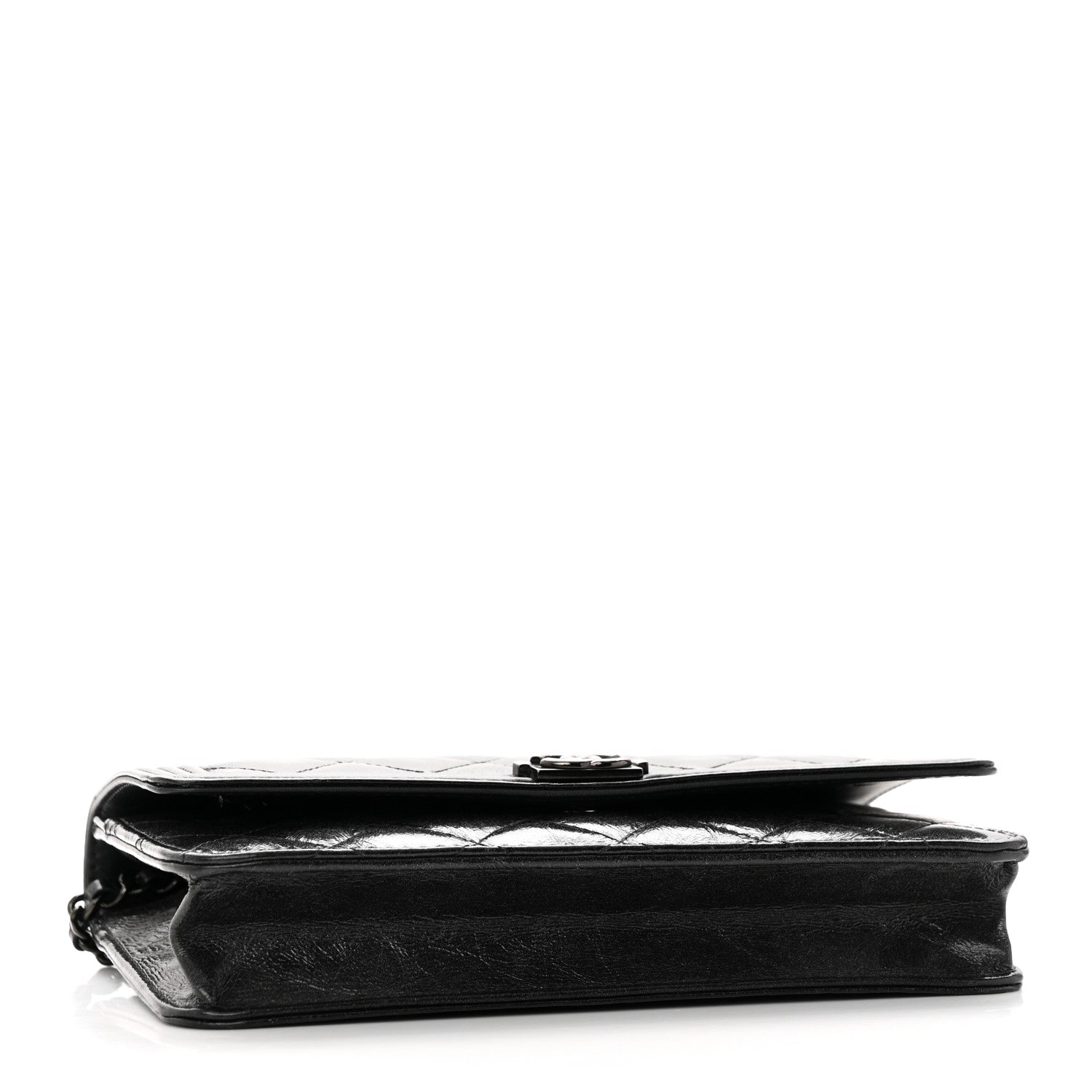 Chanel Shiny Aged Calfskin Quilted Boy Wallet On Chain WOC So Black 4 of 18