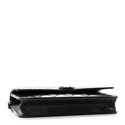 Chanel Shiny Aged Calfskin Quilted Boy Wallet On Chain WOC So Black 4 of 18