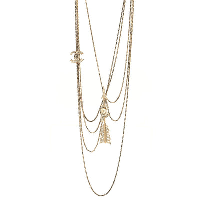 Chanel Crystal Pearl Multi Strand Chain CC Arrow Necklace Gold 1 of 5