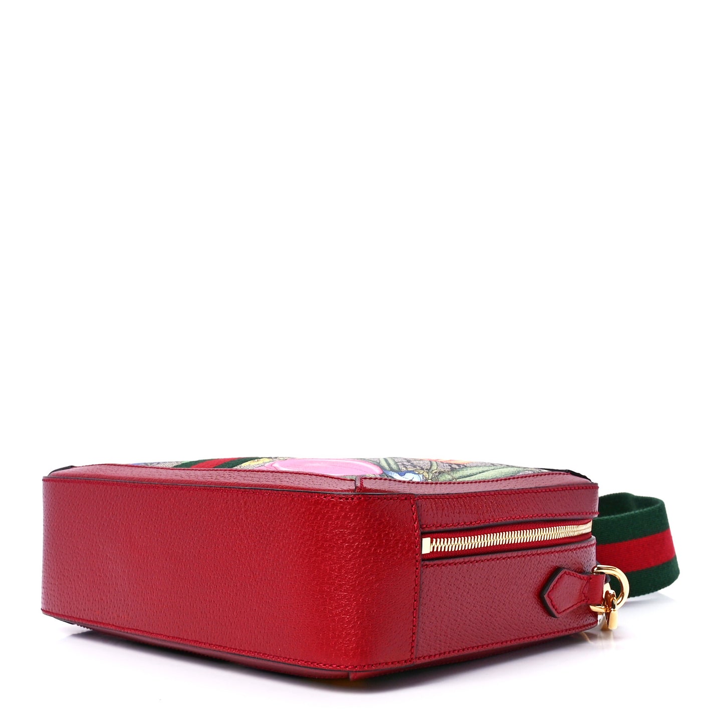 GG Supreme Monogram Flora Web Small Ophidia Top Handle Shoulder Bag Hibiscus Red