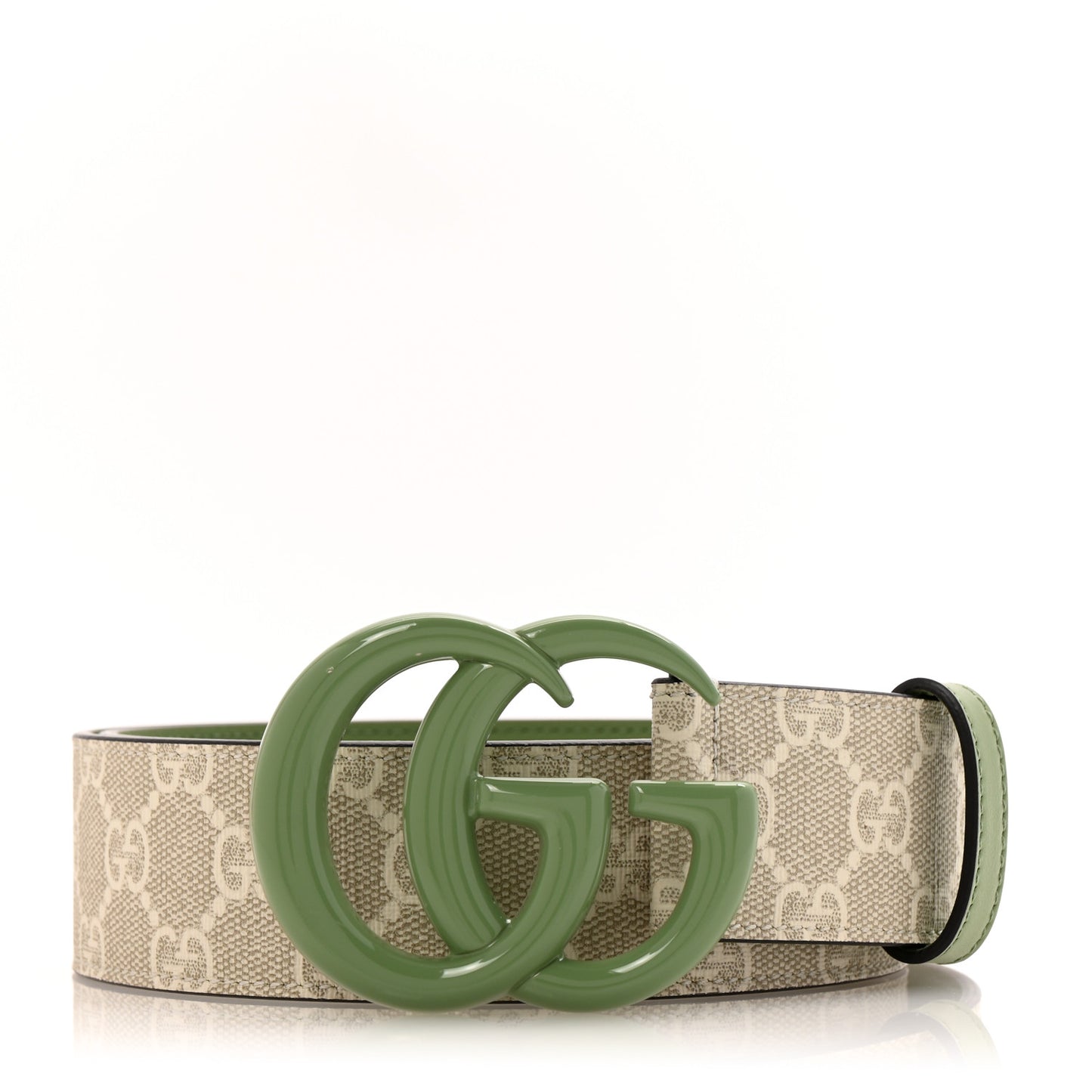 GG Supreme Monogram Plutone Calfskin Enamel Double G 40mm Belt 80 32 Beige Ebony Mystic White Salamander Green