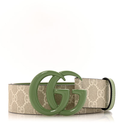Gucci GG Supreme Monogram Plutone Calfskin Enamel Double G 40mm Belt 80 32 Beige Ebony Mystic White Salamander Green 1 of 8