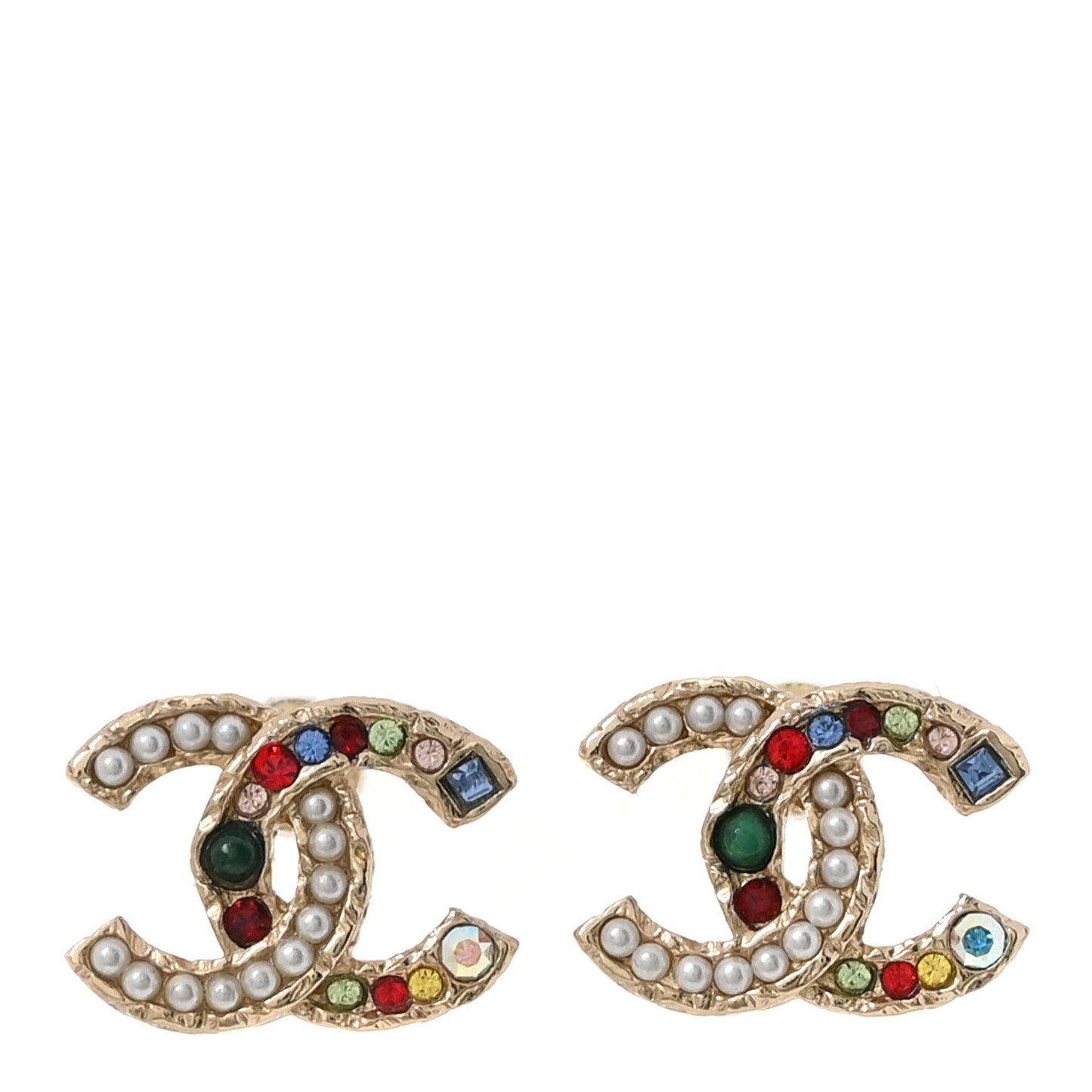 Pearl Crystal CC Earrings Gold Multicolor