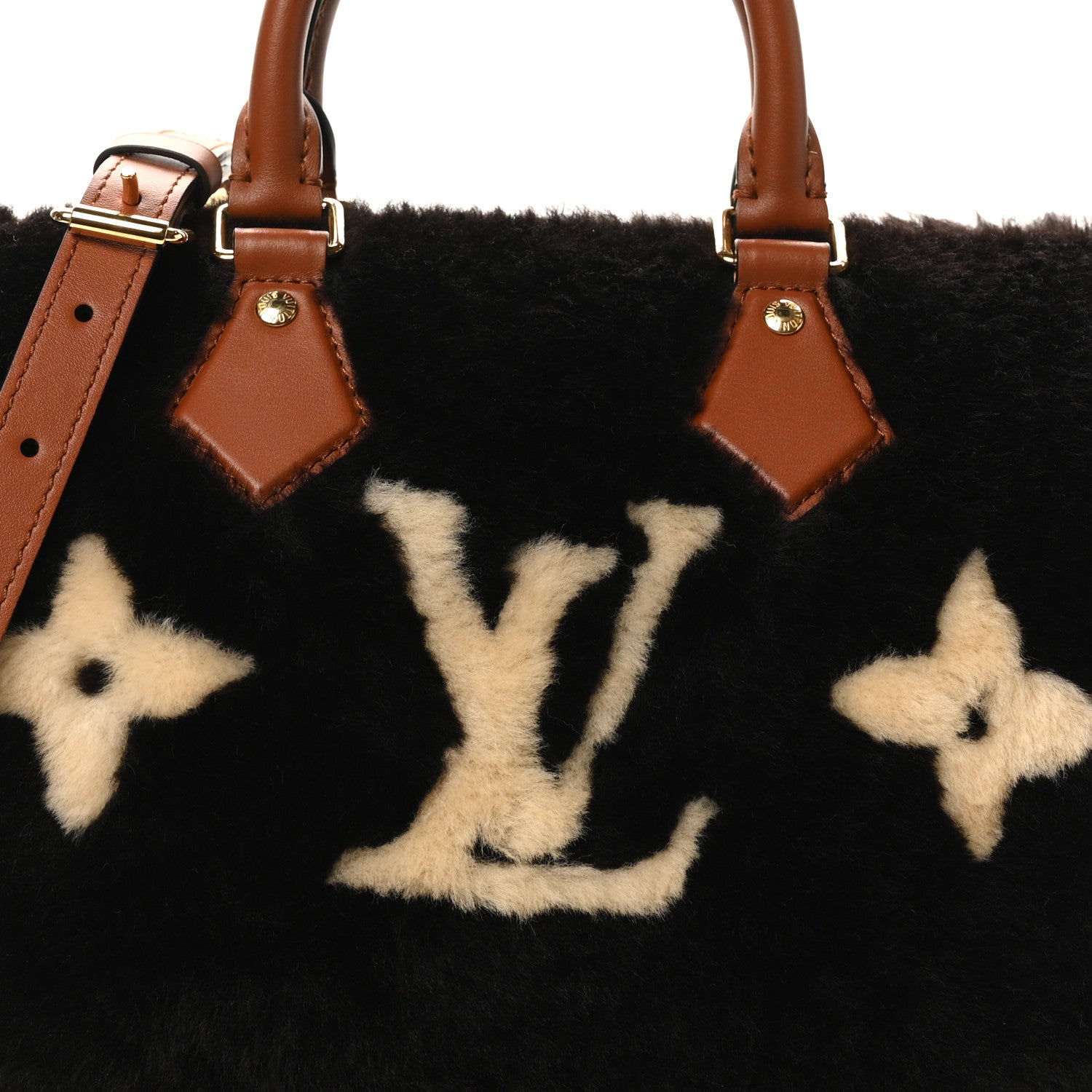 Louis Vuitton Shearling Monogram LV Ski Cozygram Speedy Bandouliere 25 Chocolate Cream 7 of 9