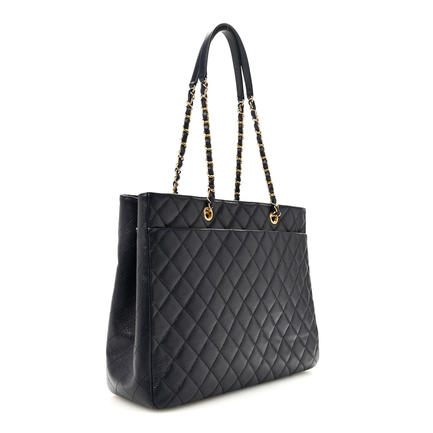 Caviar Quilted Large CC Shopping Tote Navy