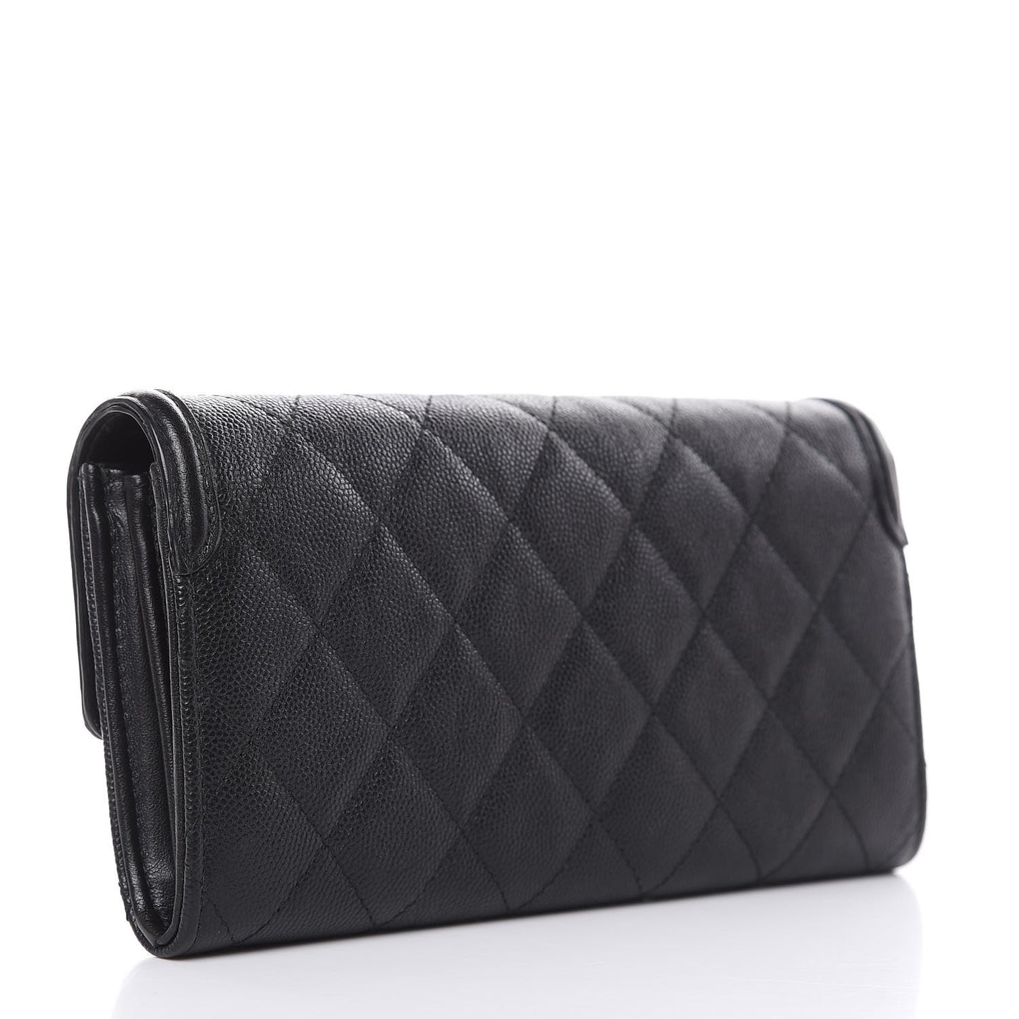 Caviar Quilted Filigree Large Gusset Flap Wallet Black
