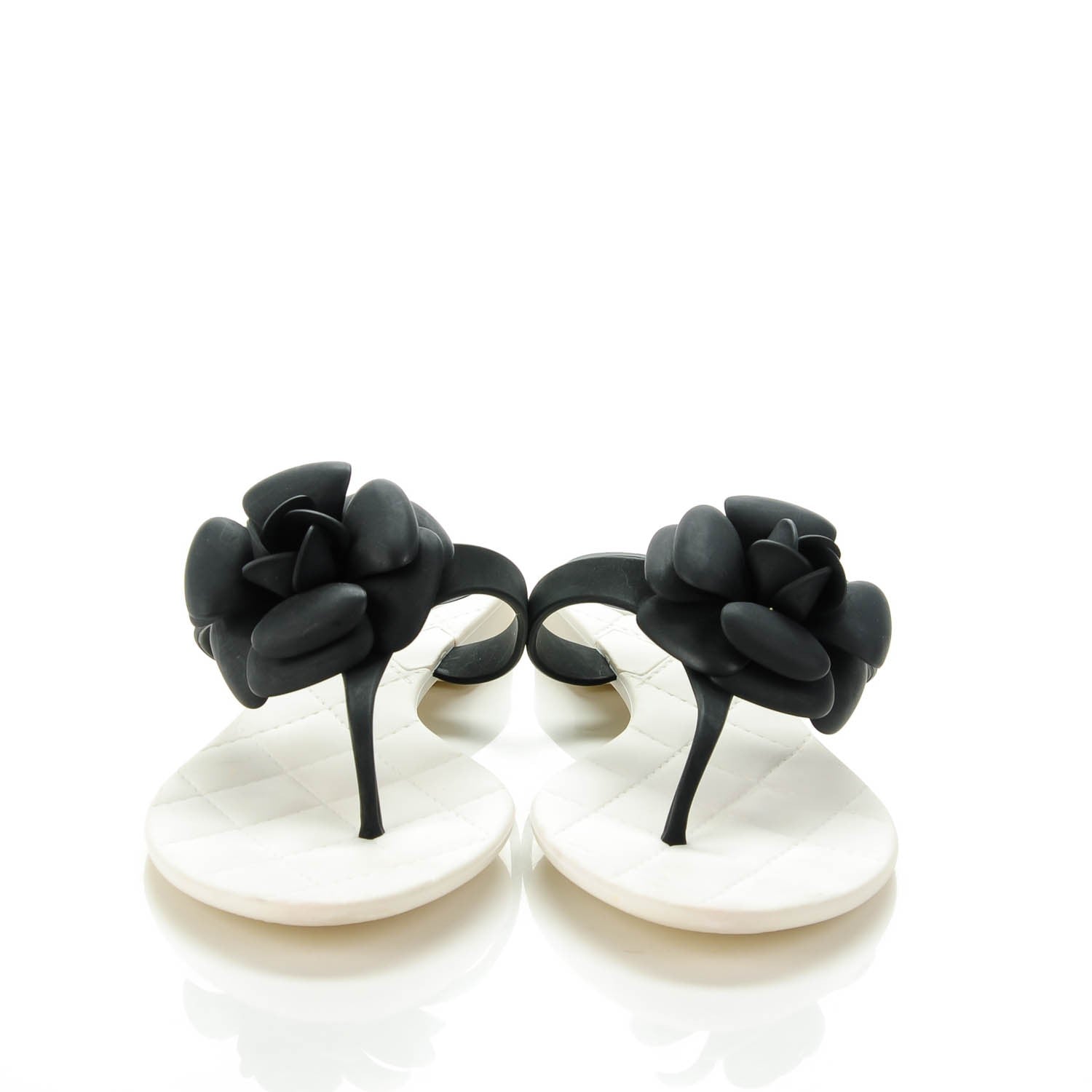 Chanel Jelly Quilted Camellia Thong Sandals 39 Black White 2 of 7