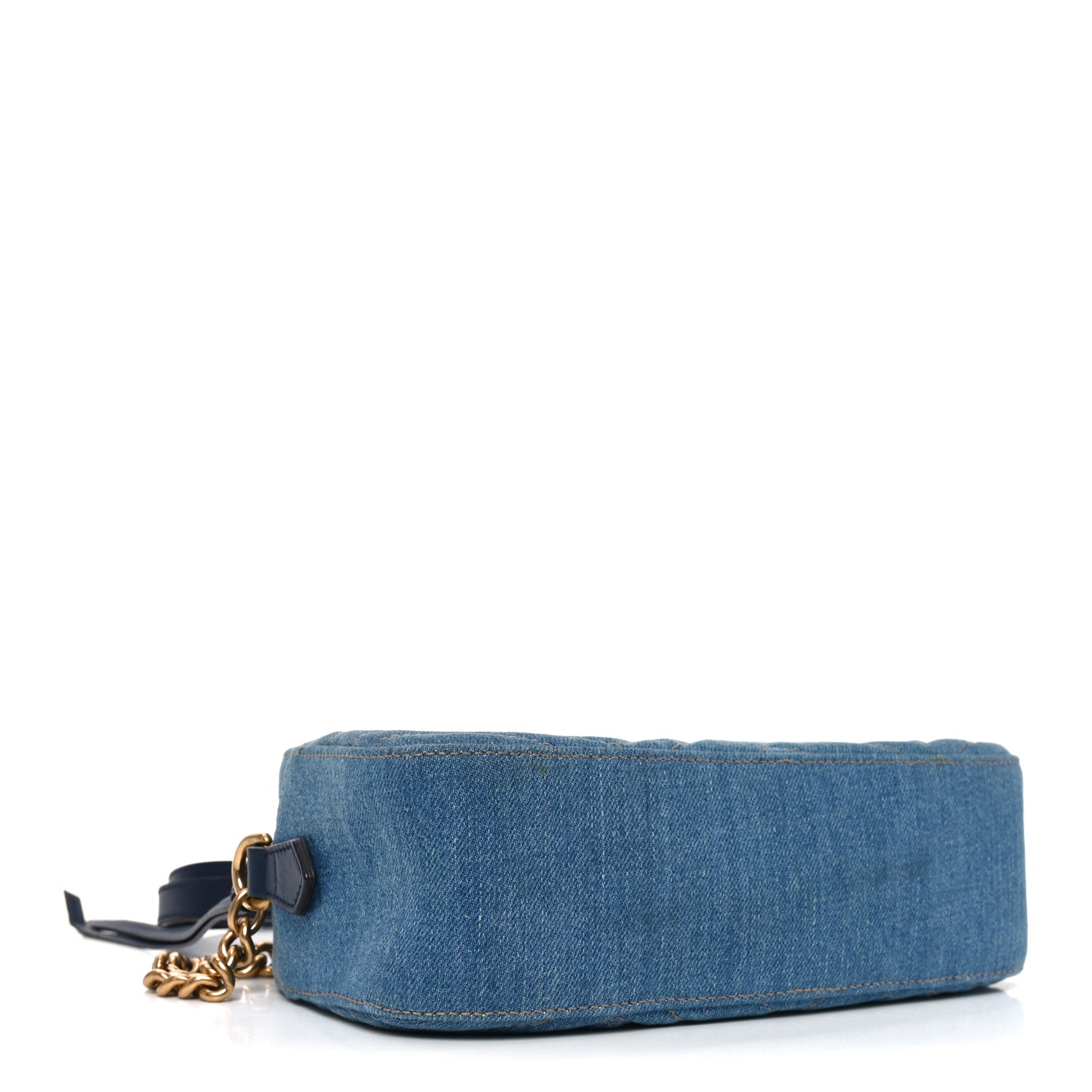 Gucci Denim Matelasse Embroidered Small GG Marmont Chain Shoulder Bag Blue 4 of 11