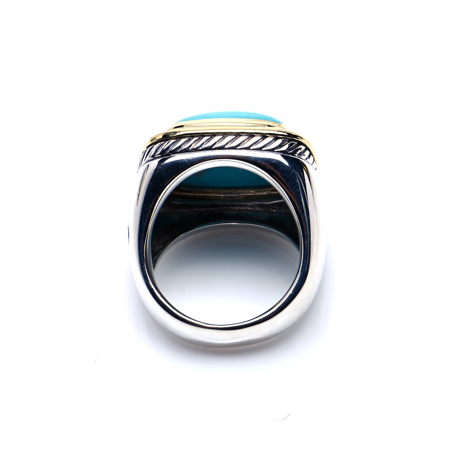 David Yurman Sterling Silver 18K Yellow Gold Turquoise 15mm Albion Statement Ring 52 6 5 of 5