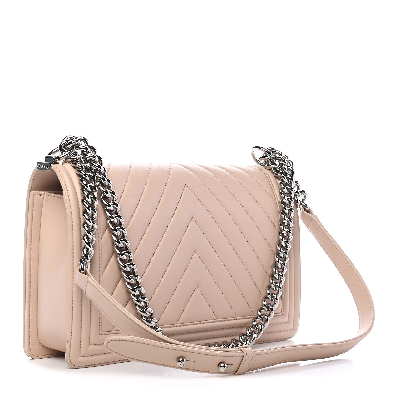 Chanel Calfskin Chevron Quilted New Medium Boy Flap Beige 3 of 9
