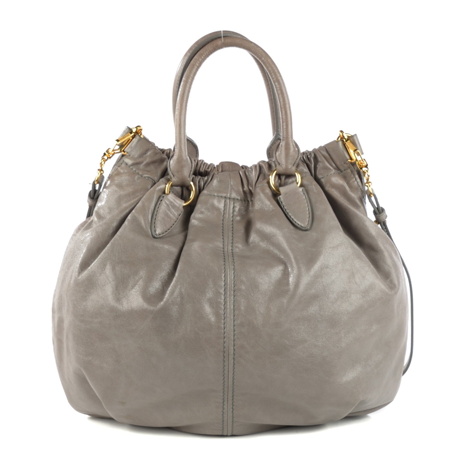 Miu Miu Vitello Lux Gathered Shopper Tote Astro 1 of 11