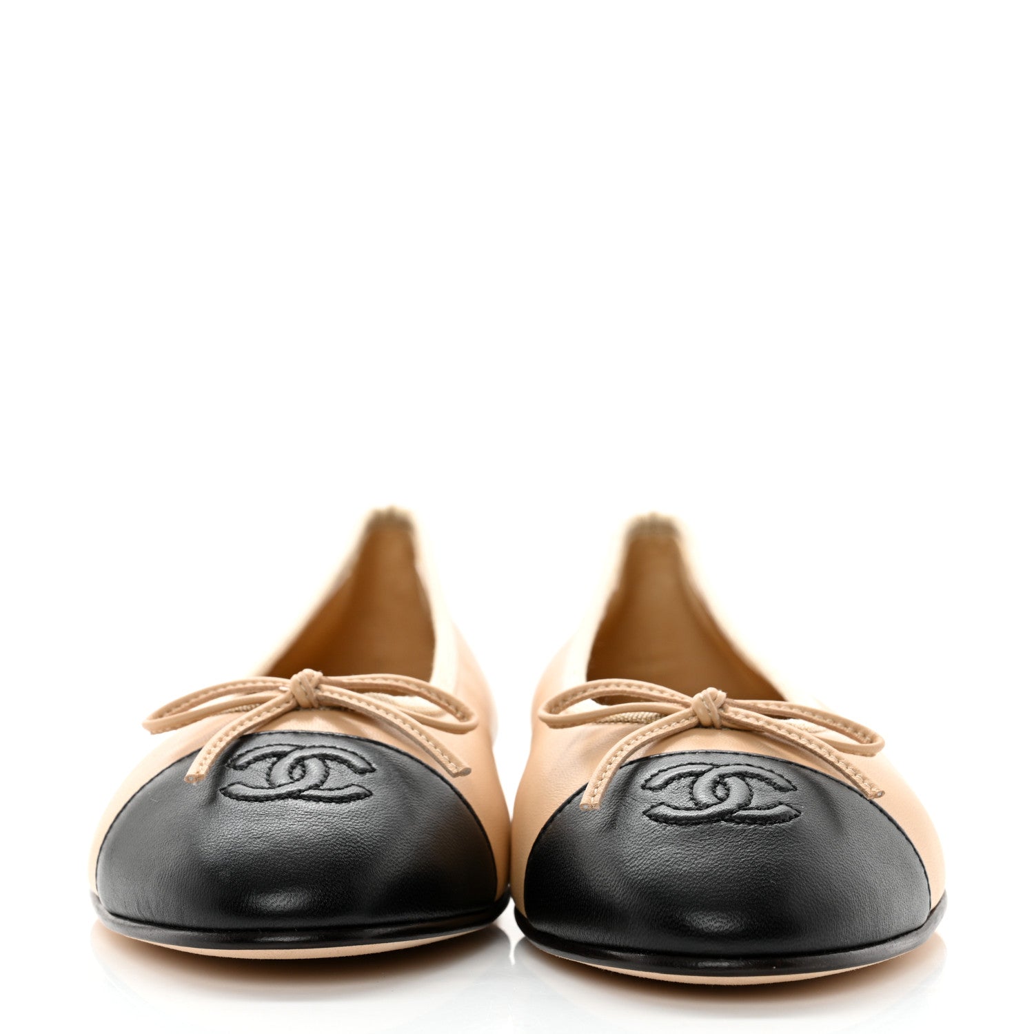 Chanel Lambskin Cap Toe CC Ballerina Flats 39.5 Beige Black 2 of 9