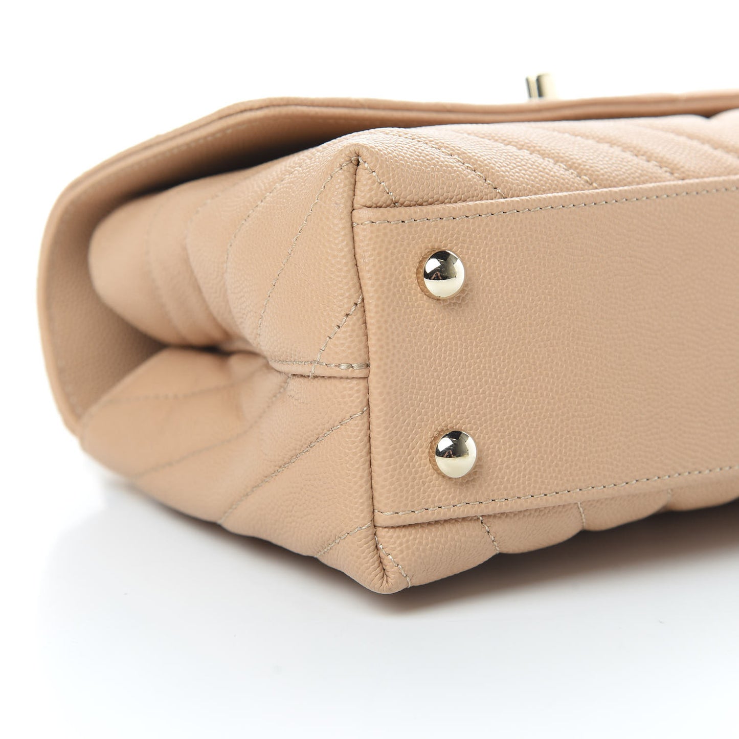 Caviar Chevron Quilted Mini Coco Handle Flap Beige