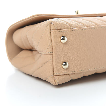 Chanel Caviar Chevron Quilted Mini Coco Handle Flap Beige 9 of 11