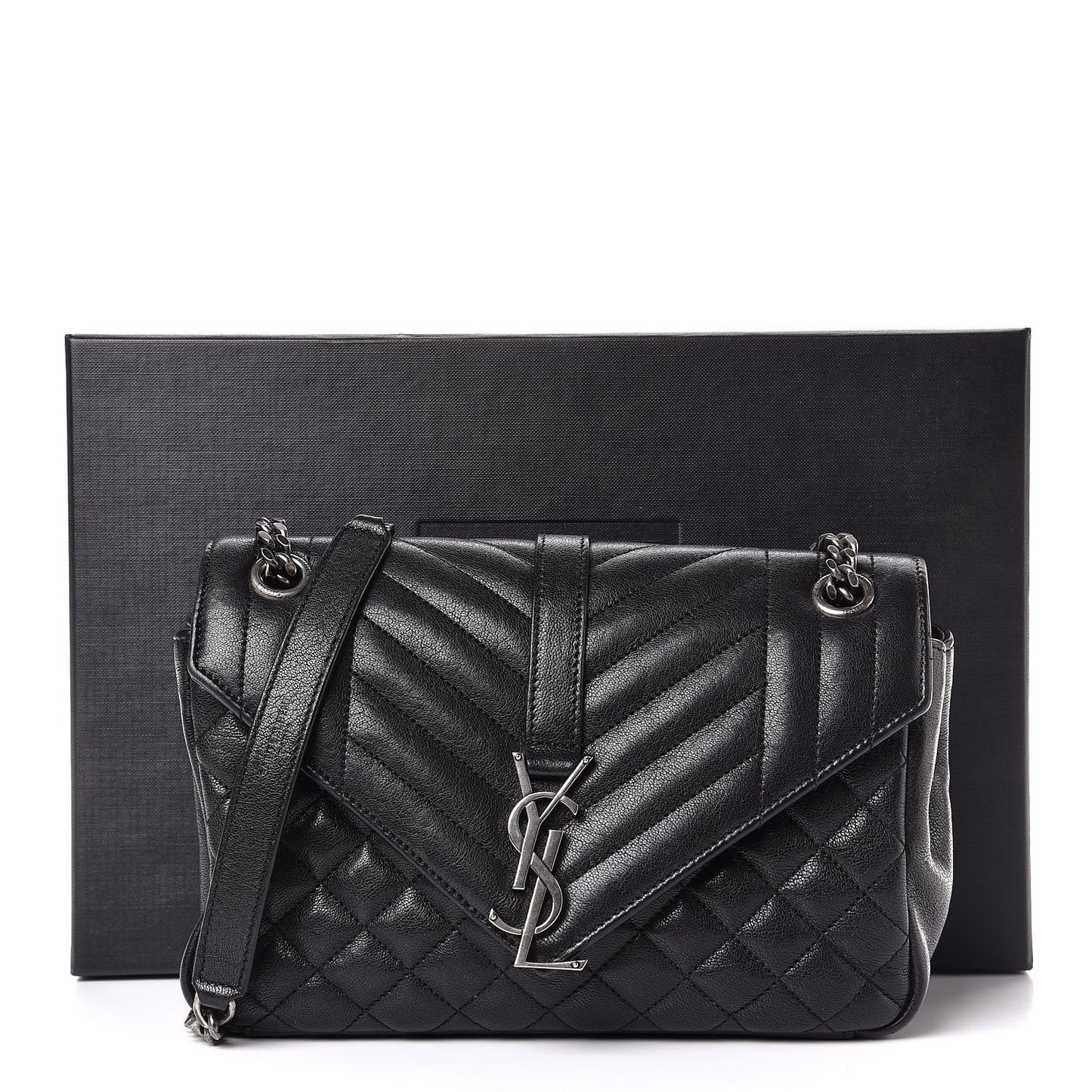Sheepskin Tri-Quilt Monogram Medium College Bag Black