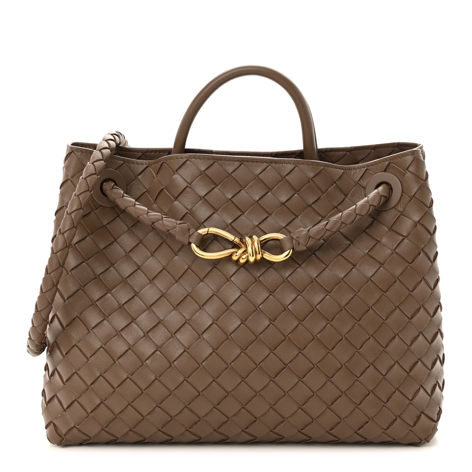 Bottega Veneta Nappa Intrecciato Medium Andiamo Shoulder Bag Taupe Grey 1 of 10