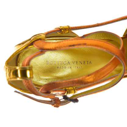 Bottega Veneta Metallic Calfskin Wedge Sandals 38 Gold 9 of 10