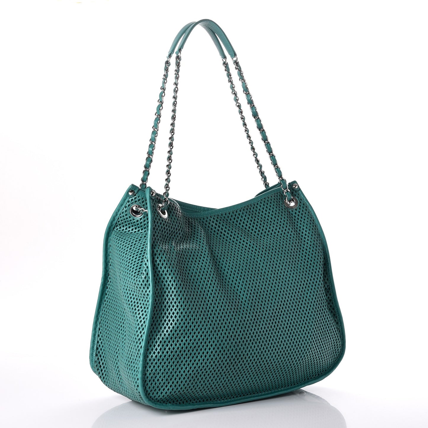 Calfskin Perforated Up In The Air Tote Green