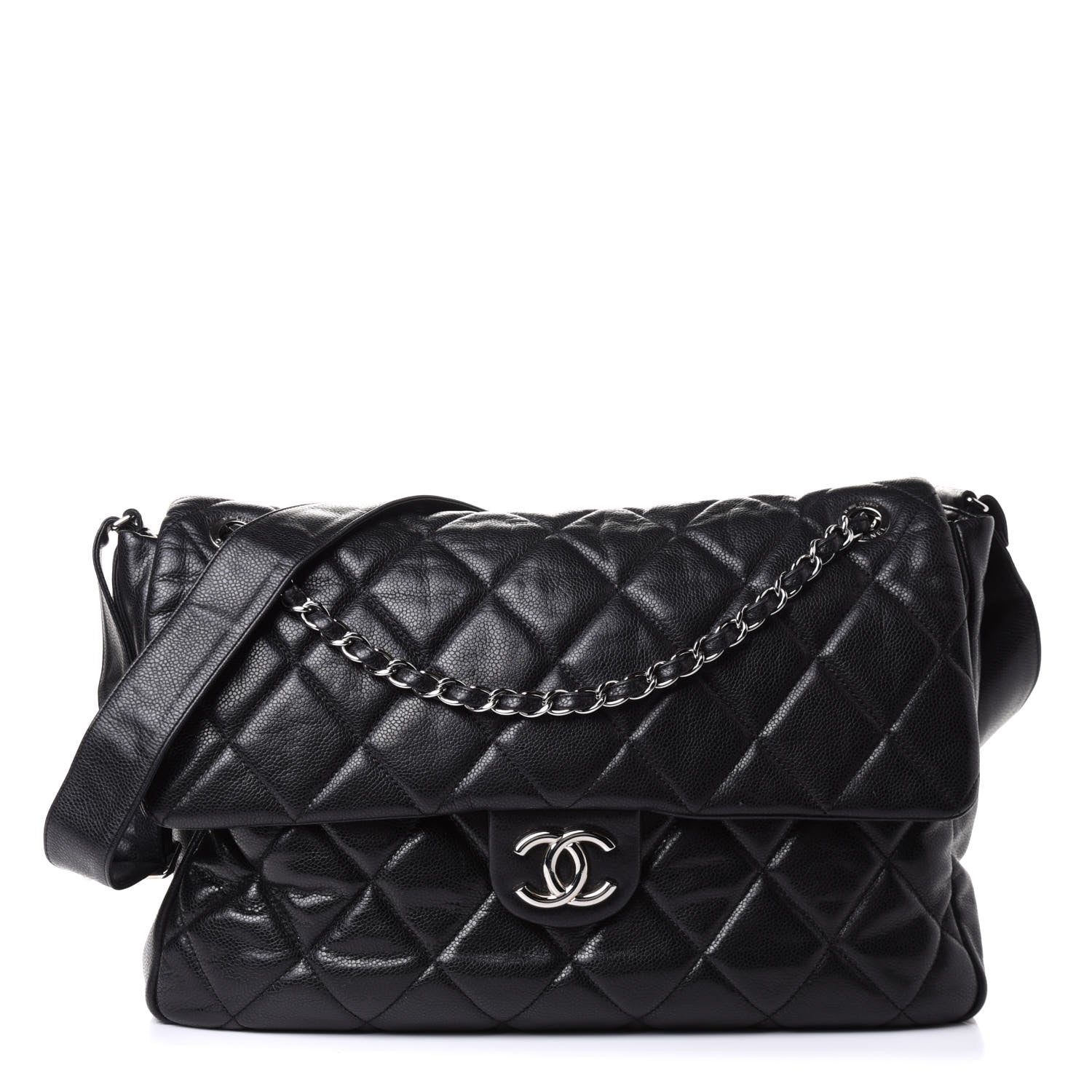 Chanel Glazed Caviar Quilted Stretch Spirit Messenger Bag Black 1 of 11