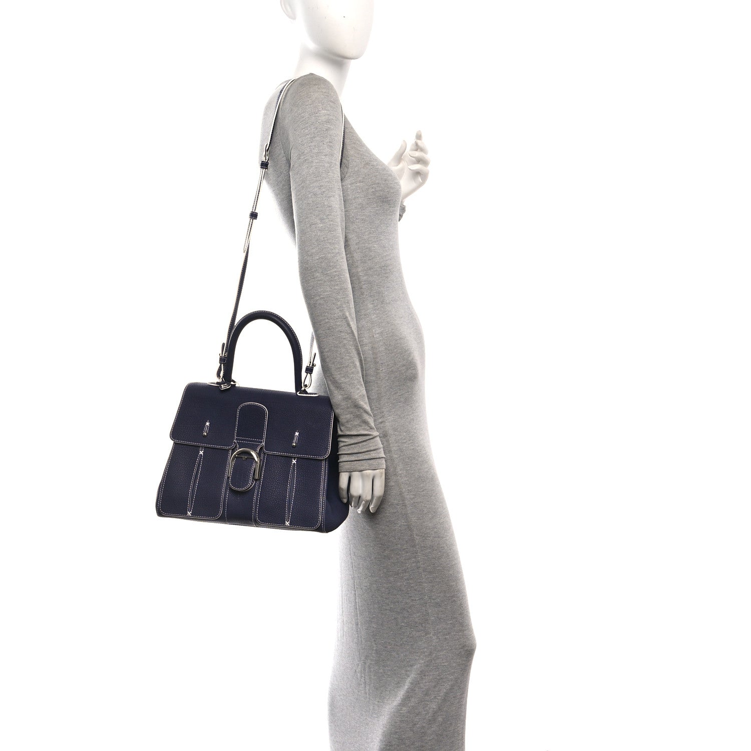 Delvaux Rodeo Calfskin MM Brillant Satchel Indigo White 2 of 11