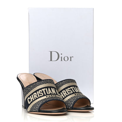 Christian Dior Cotton Embroidered Dway 85mm Slide Sandals 39.5 Deep Blue 14 of 14