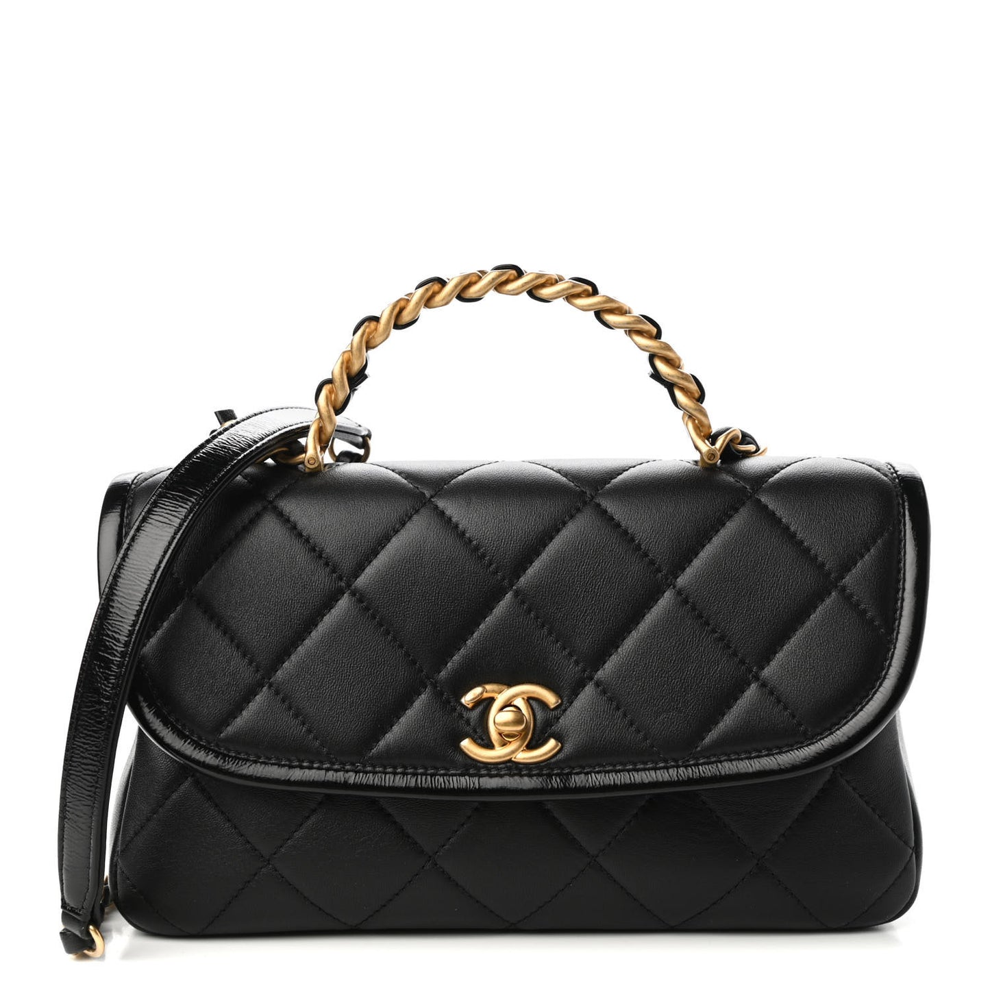 Lambskin Quilted Small La Parisienne Top Handle Flap Black