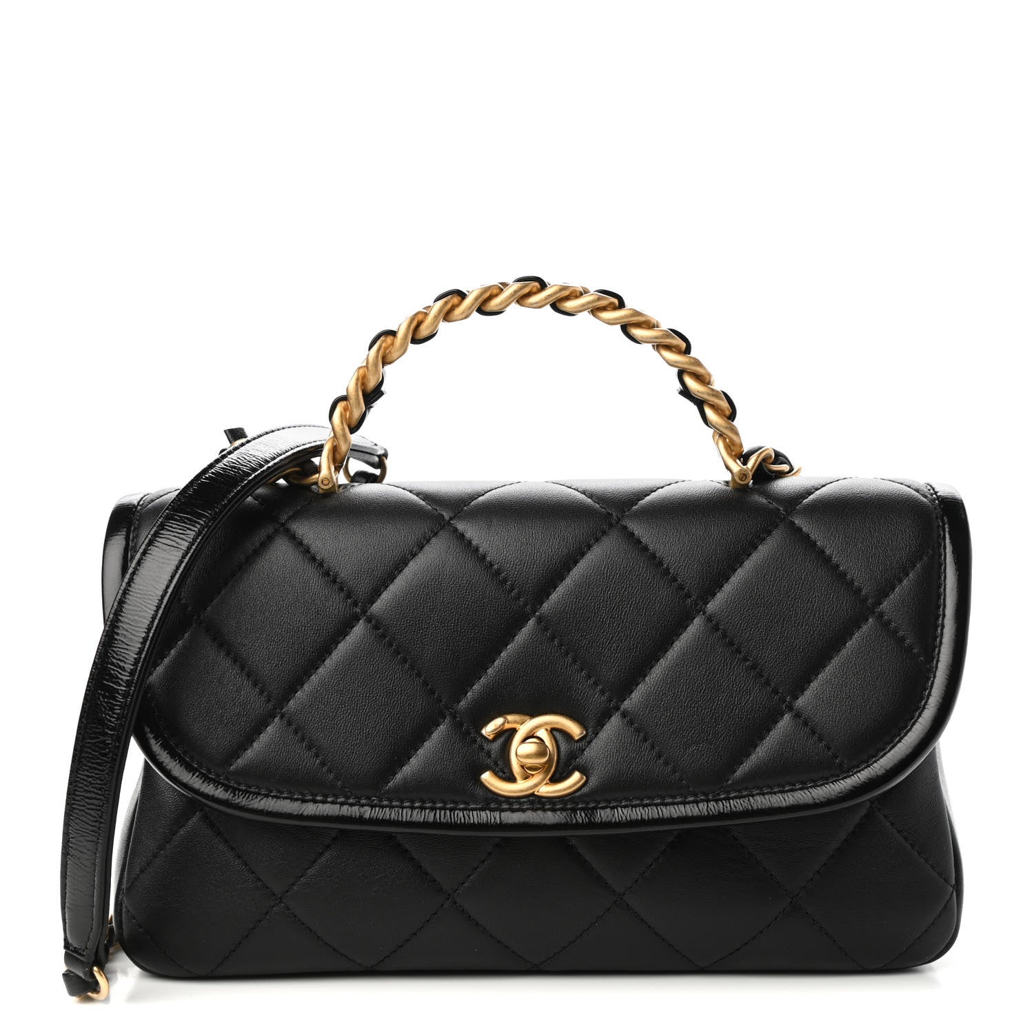 Chanel Lambskin Quilted Small La Parisienne Top Handle Flap Black 1 of 11