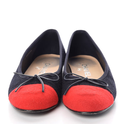 Chanel Felt Suede Cap Toe CC Ballerina Flats 36 Blue Red 2 of 15