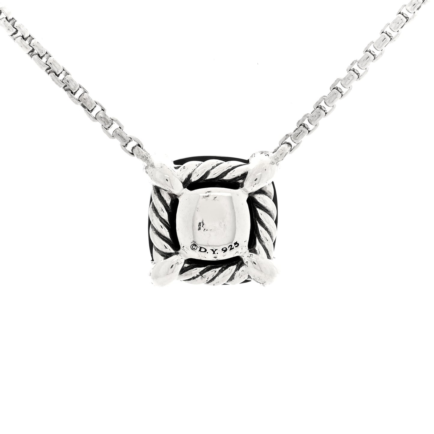 Sterling Silver Diamond Black Onyx 7mm Chatelaine Pave Bezel Pendant Necklace